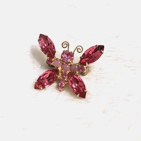 Vintage 1960's Pink Rhinestone Butterfly Brooche - Picture 5 of 10